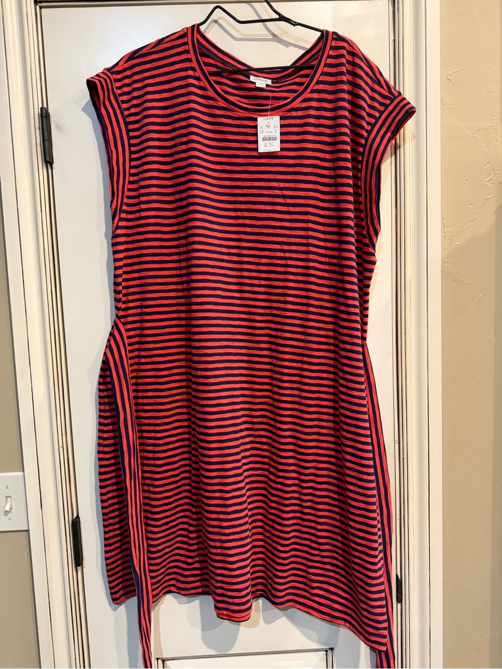 J. Crew Striped Midi Dress in Red and Navy